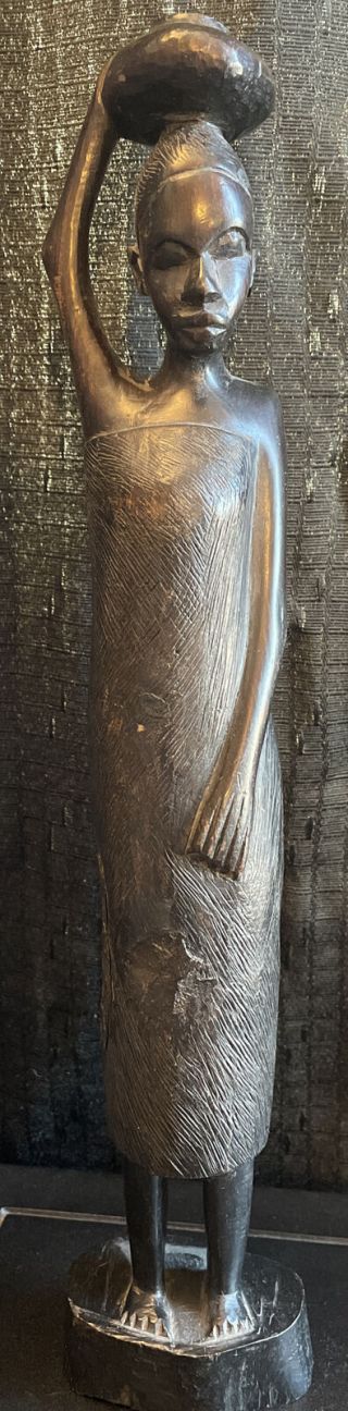 Vintage Wood Carved Statue Figure African Tribal Woman “water Carrier” Rare L@@k