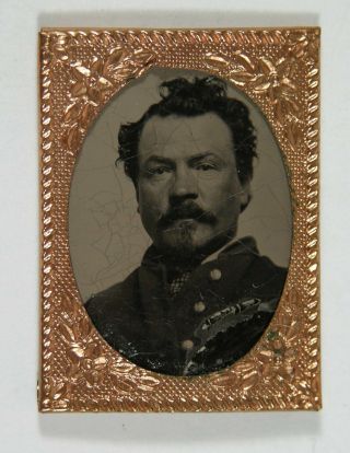 1860s Civil War Tintype Photograph Of Union Officer In Uniform - Gem Size Photo