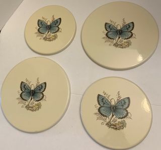 Vintage Enamel Stove Burner Covers Round Butterfly Pattern Rare Retro Boho Ivory