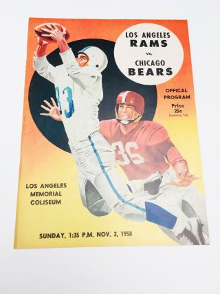 Rare 1958 La Rams Vs Chicago Bears Football Game Program Booklet La Coliseum