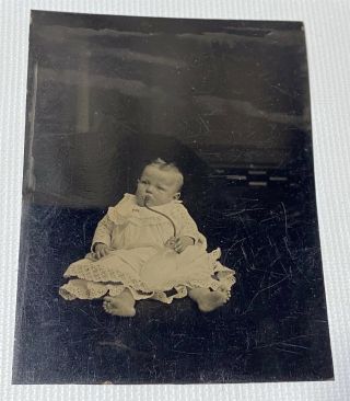 Rare Antique Victorian American Child,  Nursing on Murder Bottle Tintype Photo 2