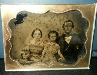 Quarter Plate Ambrotype Of Family With Brass Mat And Cover Glass