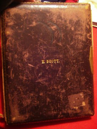 Vintage Hard Cover Photograph Album W/15 Vintage Photographs Cover Embossed