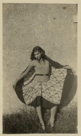 Vintage Photograph Lovely Young Woman Showing Off Skirt Looking Down 1920s - 30s