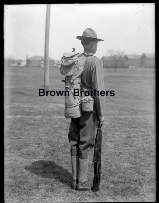 1917 Wwi U S Army Doughboy Uniform Rear View Glass Photo Camera Negative Bb 3