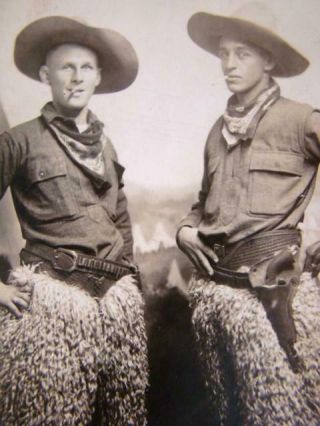 Antique Photo Postcard,  2 Western Cowboys,  Woolie Chaps,  Tough Buckaroos