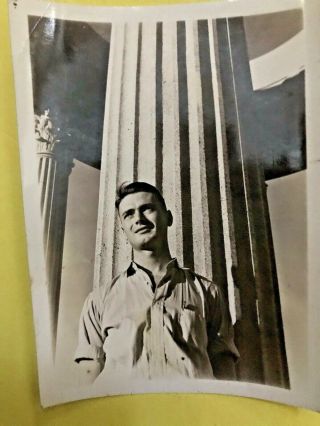 Vintage Photograph Of Handsome Young Man In Front Of Column Gay Interest