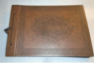 Vintage Photo Album Scrapbook Brown Covers & Black Pages - Empty