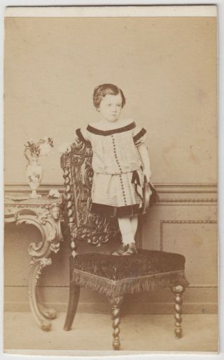 Child Cdv - Small Boy Standing On A Chair By T.  R.  Williams Of London