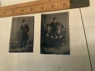 2 Antique Tintype Photo Portrait Of Handsome Dapper Young Men Wearing Top Hats