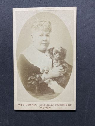Victorian Carte De Visite Cdv: Elegant Lady Small Dog Collar: Downey: London