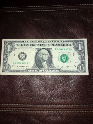 2013 $1 Fancy Serial Number Low 4 Digit 00000 2203 Rare And Valuable