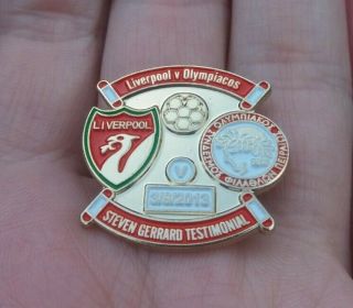 Liverpool V Olympiacos 3/8/2013 Steven Gerrard Testimonial Pin Badge Rare Vgc
