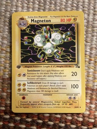 Magneton 26/62 1st Edition Fossil Set Rare Non - Holo Pokemon Card