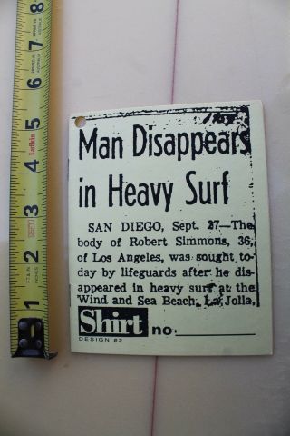 Bob Simmons The Legend Disappears Heavy Surf Rare Clothing Tag Booklet
