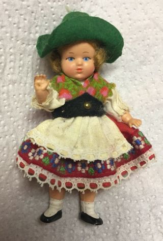 Miniature Antique German Plastic Bisque Doll Dolls Girl House Darling 3.  5” Rare