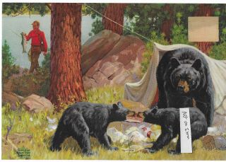 Rare Vintage Ralph Crosby Smith Snack Time Bear Art Print 60s 11x71/2 Inches