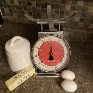 Taylor Stainlesssteel Analog Kitchen Scale,  11lb.  Capacity Rare Vintage Red Face