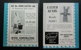Rare Vtg 1953 Dealer Ad - Irwin Magic Bunny Plastic Mechanical Toy & Gund Easter