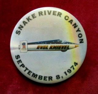 Vintage Evel Knievel Snake River Canyon Pinback Button 1974 Rare Grants