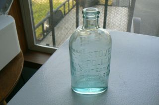 Rare 1860 Civil War Era Antique Ez Stove Polish Embossed Aqua Glass Bottle