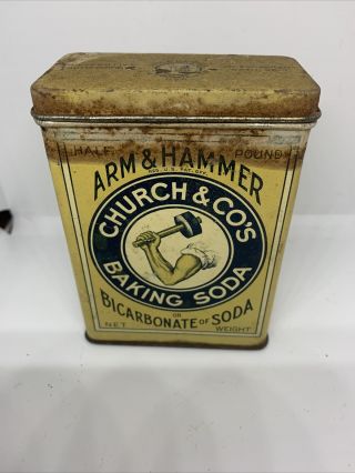 Rare Vintage Arm & Hammer Baking Soda Half Pound Tin Can York,  Ny.
