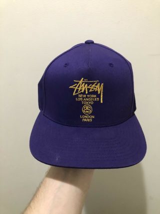 Vintage Stussy Capz Purple Strapback Hat Cap Skateboard Hip Hop Rap Skate Rare
