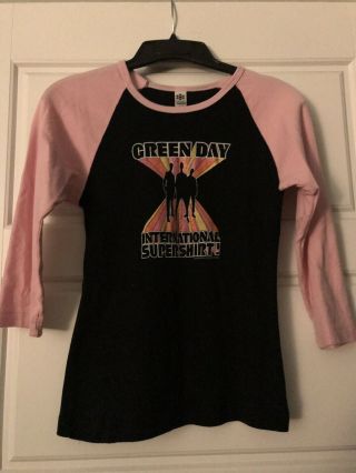 Rare Vintage Green Day International Shirt 3/4 Sleeve Pink Black Punk Rock