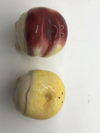 RARE Vtg JAPAN Anthropomorphic Salt Pepper Shakers Peach & Lemon Head Faces 2