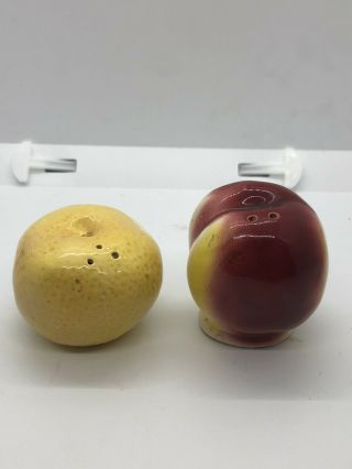 RARE Vtg JAPAN Anthropomorphic Salt Pepper Shakers Peach & Lemon Head Faces 3