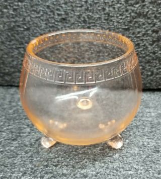 Vintage Rare Pink Depression Glass 3 Footed Bowl Bulb Shape 3 1/2 " Etched Rim