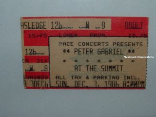 Peter Gabriel Concert Ticket Stub 1986 Houston Tx The Summit Very Rare Genesis