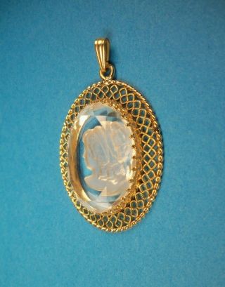 Vintage Whiting and Davis Goldtone & Clear Glass Intaglio Cameo Pendant,  Rare 2