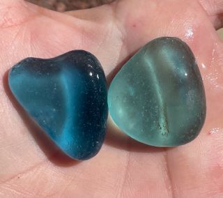 Two Stunning,  Partial Seaglass Bottle Bottoms Near Flawless,  Rare Colors,  Heart?