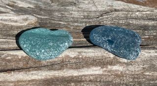 TWO STUNNING,  PARTIAL SEAGLASS BOTTLE BOTTOMS NEAR FLAWLESS,  RARE COLORS,  HEART? 3
