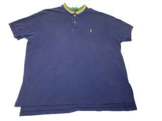 Rare Vintage Ralph Lauren Polo Navy Blue,  Yellow Pony Ss Polo Shirt Sz Xxl