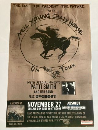 Neil Young Crazy Horse With Patti Smith 2012 Tour Promo Poster Msg 24x36 Rare Cr