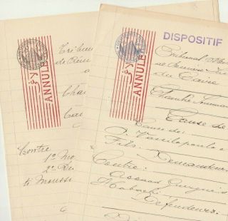 Egypt Rare 2 Paid Stamped Revenue Document 3 & 5 P.  T.  & Canceled Bars Wmk 1910