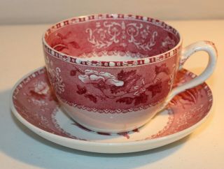 Rare Antique Oversized Jumbo Cup & Saucer Spode Red Camilla 1