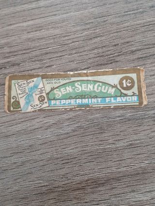 Rare Antique Sen - Sen Gum Advertising Wrapper Art Deco Peppermint 1 Cent Vintage