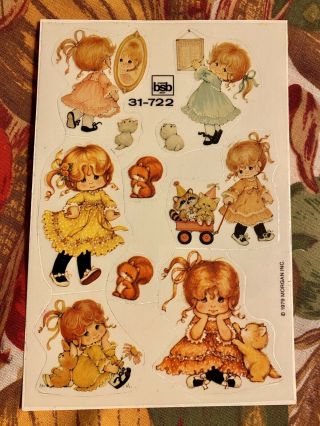 Rare Vtg 80s Stickers Sheet Bsb Germany Ruth Morehead Cute Girls Kitties Bunny