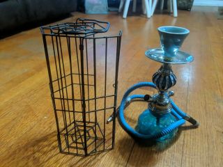 Blue Huka Pipe Once With Cage.  Look At Pictures,  Rare,  Vintage Shisha
