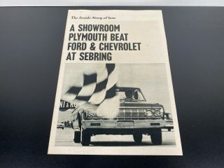Rare Vintage 1964 Sebring Plymouth 426 Hemi Racing Big Dealer Brochure