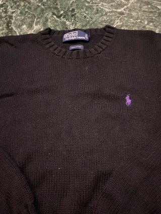 Vintage 90s Polo Ralph Lauren Heavy Weight Sweater Sz M Purple Horse Rare