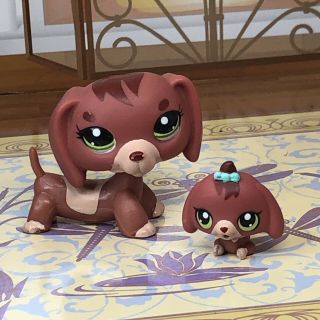Littlest Pet Shop Lps Rare Mommy And Baby Set Dachshund Dog 3601 3602 Blemished