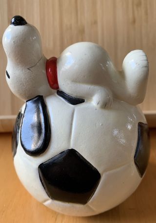 Vintage Peanuts Ceramic Piggy Bank Snoopy Sleeping On A Soccer Ball Rare