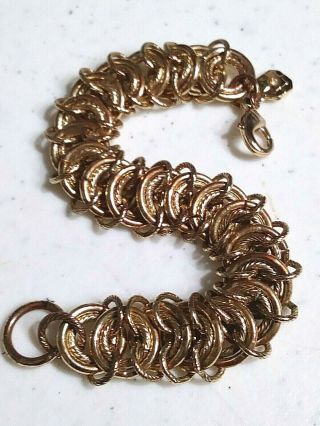 Vintage Monet Gold Tone Bracelet Circular Links Signed 7 1/2 " Rare