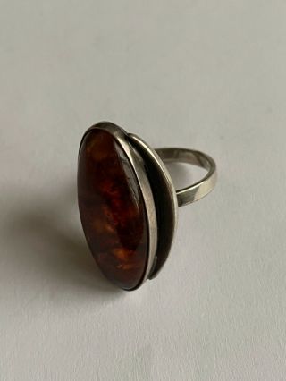 Silver Ring With Amber Vintage Rare