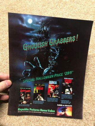 Ghoulish Grabbers Horror Republic Ad Slick 80s Video Store Vhs Promo Rare