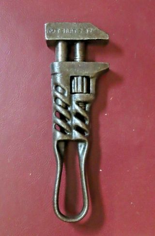 Rare Unusual Cast Iron 6 " Spiral Handle Adjustable Monkey Wrench - Pat.  1897